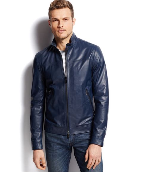 blue leather jacket michael kors|Michael Kors leather jacket men.